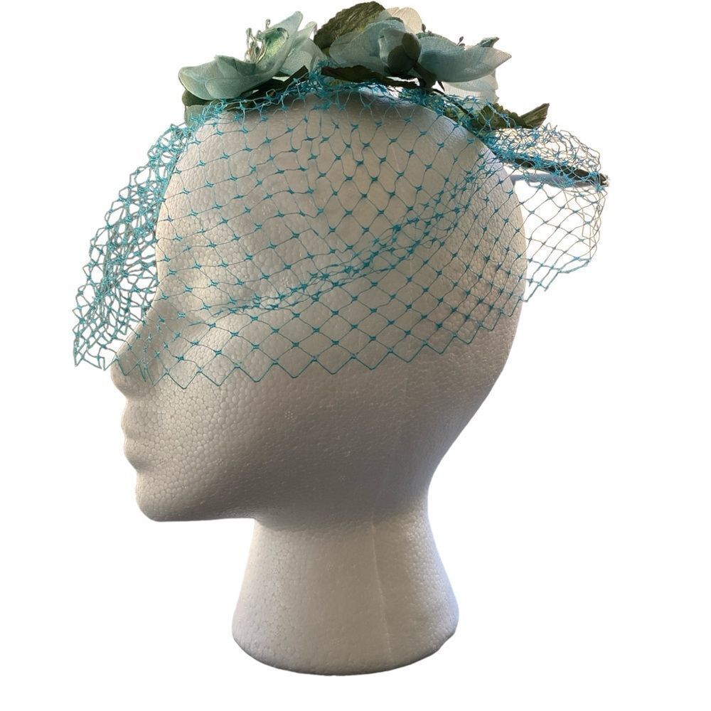 Elegant Blue Floral Veil Hat